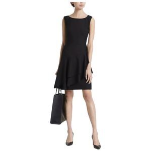 BANANA REPUBLIC Lightweight Wool Asymmetrical Flounce‎ Dress Black Size 6 Career